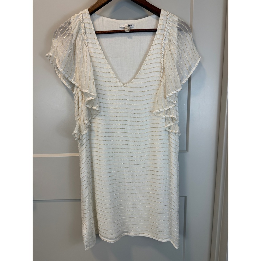 Society Amuse Cream Ivory Gold Sparkle Tunic Mini Fairy Dress Size Small